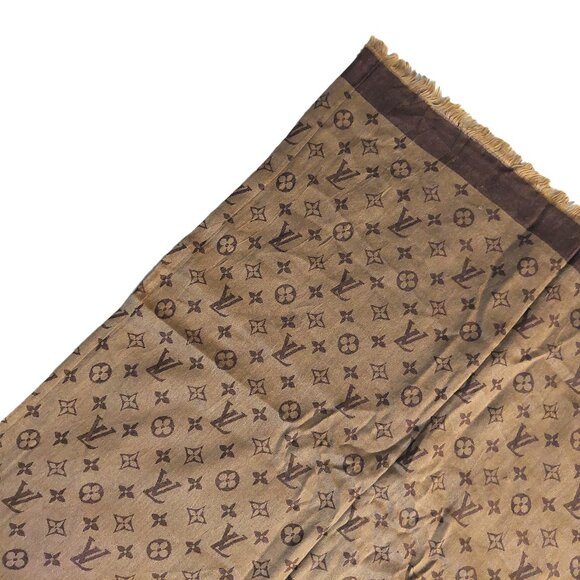 LOUIS VUITTON LV Vintage Brown & Tan Monogram Scarf Wrap Scarves - Picture 3 of 4
